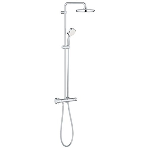 GROHE Tempesta Cosmopolitan 210- Duschsystem mit Thermostatbatterie (Wandmontage, Verbrühungsschutz, 390mm Duscharm, perfektes Strahlbild ), chrom, 27922001