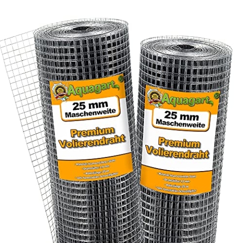 Aquagart® Volierendraht Hasendraht 50m x 1m, Drahtgitter Maschenweite 25mm, verzinkter Maschendraht-Zaun, robustes Schweißgitter