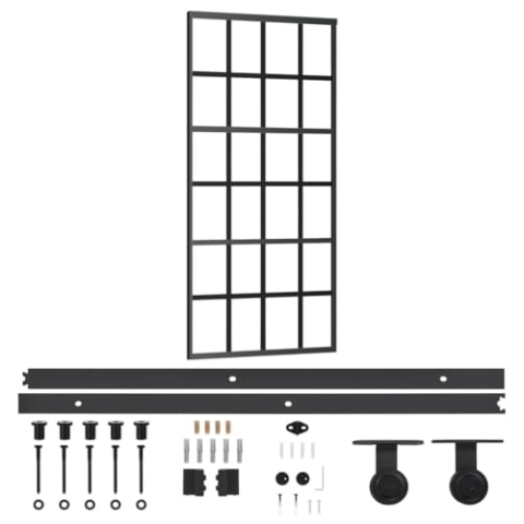 vidaXL Schiebetür mit Beschlag Glasschiebetür Glastür Glas Schiebe Tür Schiebetürsystem Laufschiene Schiebetürbeschlag ESG-Glas Aluminium 90x205cm