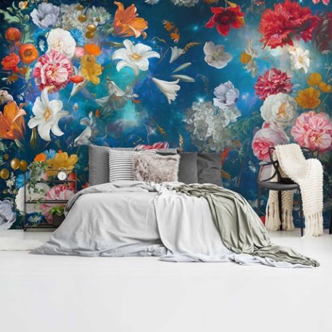 REINDERS Fototapete, Blumenwelt, Schlafzimmer, Bilder, Wanddeko, Room Decor, 130 gr. matt Vlies, Blau, 260x384cm