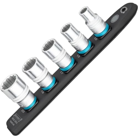 HAZET Smart-Rail 900Z-SR/5 I magnetische Unterseite mit 5 Steckplätzen, Antrieb: Vierkant 12,5 mm (1/2 Zoll), Abtrieb: Außen-Doppel-Sechskant I Kunststoff-Steckleiste für Steckschlüssel