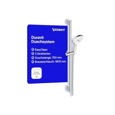 Duravit Universal Duschsystem, Duschset mit 3 Strahlarten (Rain, Pulse, Mono), Duschstange (700 mm) mit höhenverstellbarer Handbrause, Brauseschlauch mit Verdrehschutz, Chrom/Weiß