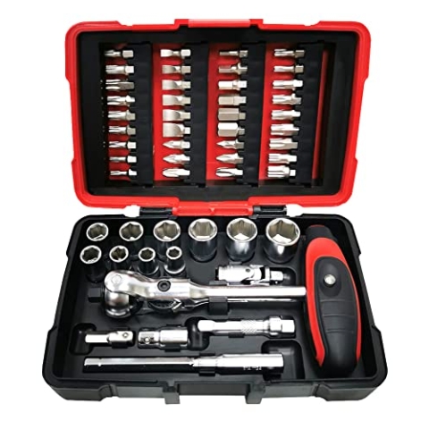 KS TOOLS - 922.0651 - Ultimate Steckschlüsselsatz und Bits 1/4 Zoll mit Schwenkkopf MODIFIX, 52-teilig – kompakt, robust und praktisch – 6-kant 5,5 bis 14 mm – Schlitz, PZ, PH, XZN, TX