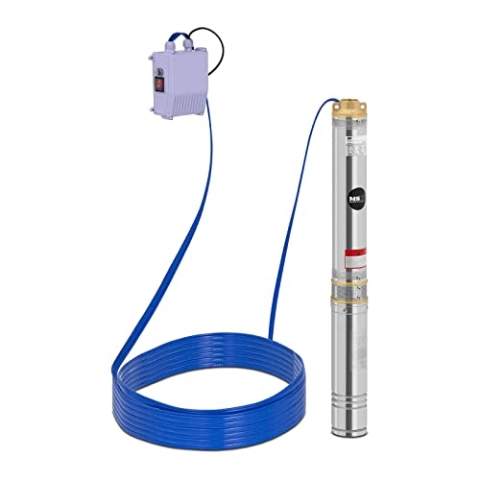 MSW Brunnenpumpe 230 V 7,1 m³/h 750 W Edelstahl Fördertiefe: 73,5 m mit Rückschlagventil, 50 m Kabel und Schaltkasten mit Überstromschutzschalter Tiefbrunnenpumpe Tauchpumpe Rohrpumpe