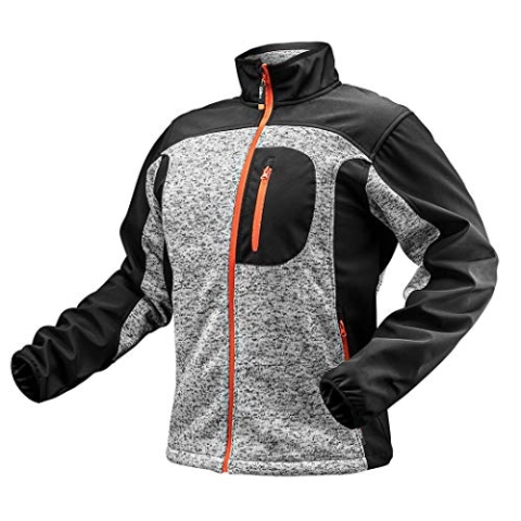 NEO TOOLS Herren Arbeitsjacke in Strick-Optik, 100% Polyester, Gr. S-3XL, warme Fleece-Qualität mit Einsätzen aus Softshell-Stoff an den Seiten und Ärmeln, Reißverschluss vorne, Zipper-Taschen