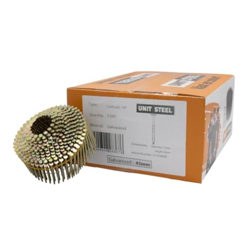 UnitSteel Coilnägel - 2,1x45mm, 3.500 stück, Kleine Verpackung, Ringnägel für Druckluft-Nagler, Beringt/verzinkt, für fast alle Marken von Tackern