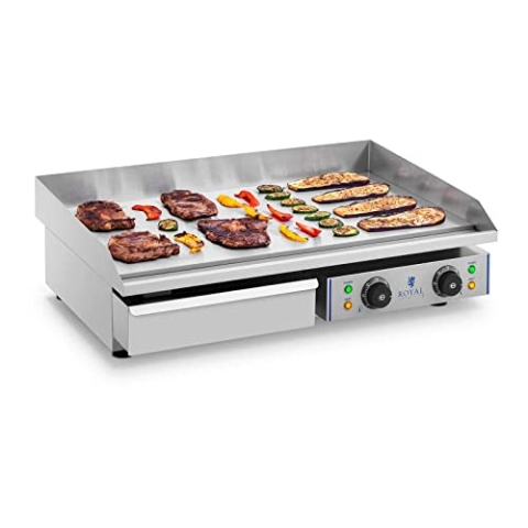 Royal Catering RCEG-75 Elektro-Grillplatte 2 x 2.200 W 72,5 cm breit Spritzschutz Grillplatte Griddleplatte Bräter Bratplatte Griddle Elektrogrill