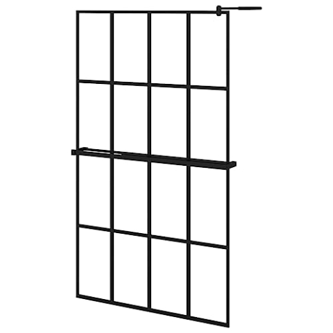 vidaXL Duschwand, Duschabtrennung mit Ablage, Duschtrennwand für Walk in Dusche, Trennwand Dusche Duschwand mit Ablage Walk In Duschwand, Schwarz ESG Glas Aluminium