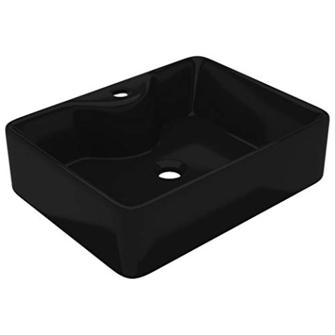 vidaXL Waschbecken mit Hahnloch Keramik Schwarz Waschtisch Aufsatzwaschbecken