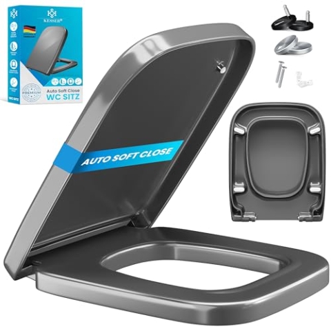 KESSER® WC Sitz mit Absenkautomatik Toilettendeckel Quick-Release-Funktion und Softclose - einfache Montage Klodeckel aus Duroplast Toilettensitz mit Edelstahl Befestigung (Wc Sitz E-Form - Grau)