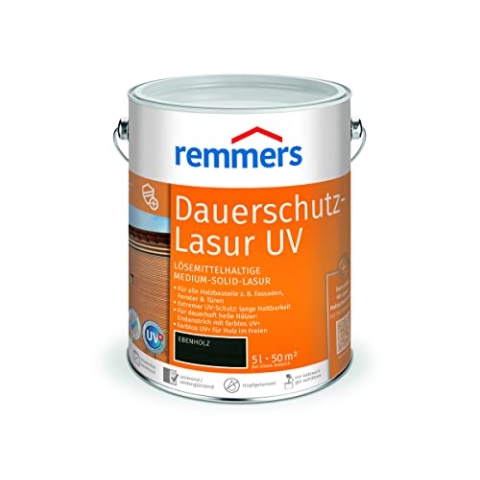 Remmers Dauerschutz-Lasur UV ebenholz, 5 Liter, Holz UV-Schutz für außen, auch für helle Farbtöne und farblos UV+, blockfest, wetterbeständig