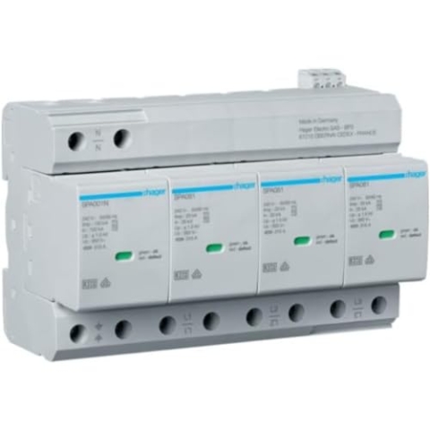 Hager Überspannungsableiter B + C Typ 1 + 2 4P TN-S/TT Iimp = 100kA Up≤1,5kV Kontakt SPA801