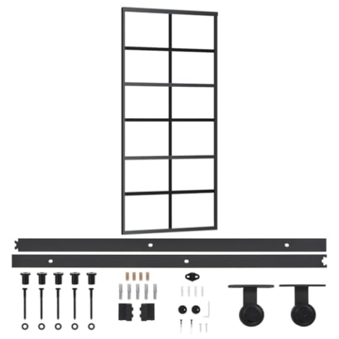 vidaXL Schiebetür mit Beschlag Glasschiebetür Glastür Glas Schiebe Tür Schiebetürsystem Laufschiene Schiebetürbeschlag ESG-Glas Aluminium 90x205cm