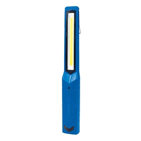 as - Schwabe LICHTFABRIK Akku LED Stablampe 2 W, 200 Lumen - 6.000 K Tageslicht - Inspektionslampe mit Magneten und Haken zum Aufhängen - Werkstattlampe - Arbeitsleuchte - blau - IP20, 42820