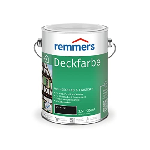 Remmers Deckfarbe schwarz, 2,5 Liter, Deckfarbe für innen und außen, Wetterschutzfarbe viele Untergründe, hochdeckend, wetterfest