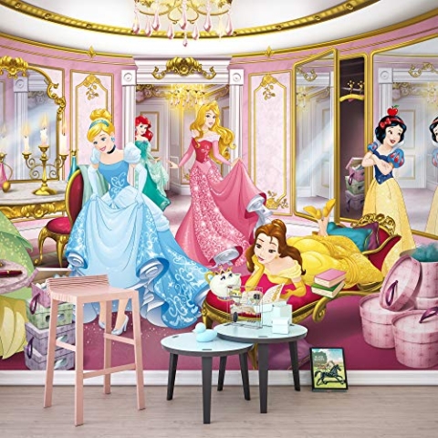 Komar Disney Fototapete | Disney Princess Mirror | Größe: 368 x 254 cm (Breite x Höhe) | Mädchen, Prinzessin, Kinderzimmer, Mädchenzimmer | 8-4108
