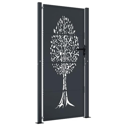 vidaXL Gartentor, Gartentür mit Baum-Design, Abschließbar Hoftor Eingangstor für Garten Terrasse, Tor Zauntor Gartenpforte, Anthrazit 105x180 cm Stahl