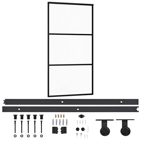 vidaXL Schiebetür mit Beschlag Glasschiebetür Glastür Glas Schiebe Tür Schiebetürsystem Laufschiene Schiebetürbeschlag ESG-Glas Aluminium 102x205cm