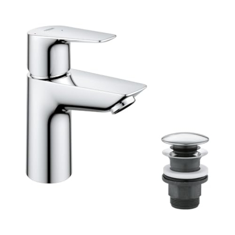 GROHE StartEdge, energiesparende Waschtischarmatur, Kaltwasser in Mittelstellung (Wasserhahn für Waschbecken, 15cm hoch, mit Pop-Up Ablauf, mit 3in1 Werkzeug, einfache Installation), chrom, 23900001