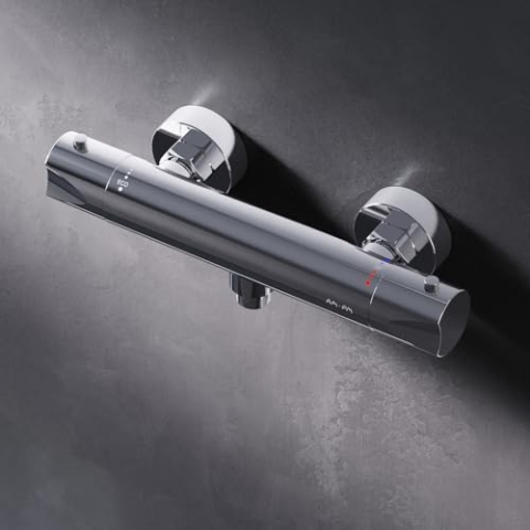 Duscharmatur Thermostat, Duschthermostat, Brausethermostat Brausearmatur, Thermostatbrausebatterie, Mischbatterie Dusche mit Verbrühschutz bei 38℃, Armatur für Dusche, AM.PM Hit FTA40000, Chrom