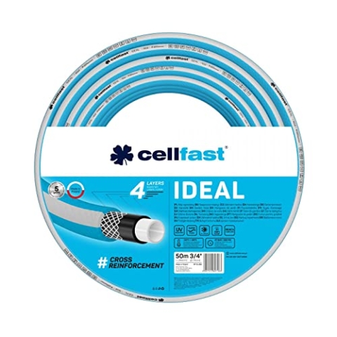 Cellfast Gartenschlauch IDEAL, Strapazierfähig, Flexibel, 4-lagig, Haltbare Kreuzgeflecht, UV und Algenbeständig, REACH-Technologie, 27 Bar, -20/+60° kurzfristig 3/4", 50m