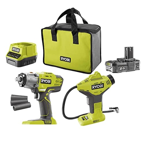 Ryobi ONE+ Akku-Schlagschrauber-Handkompressor-Set R18IWPI-120S, 18Volt