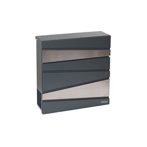 ARREGUI Armor E6905 Designer Briefkasten aus Verzinktem Stahl mit Zeitungsrolle, Postkasten + Zeitungsbox, Größe M (DIN A4), Moderner Wandbriefkasten mit Schutzklappe, Anthrazit Grau und Edelstahl