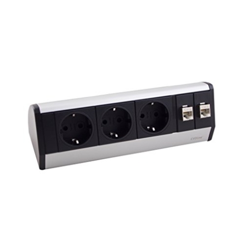 Schulte 159300662300 Dock Data SMALL Silber mit 3X VDE Steckdose und 2X CAT 6 Netzwerkanschluss