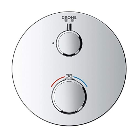 GROHE Grohtherm Concealed - Thermostat (Rosette aus Metall, sicherheitssperre bei 38°, eingebaute Rückflussverhinderer und Schmutzfangsiebe) Rundes Design, Silber, 24075000