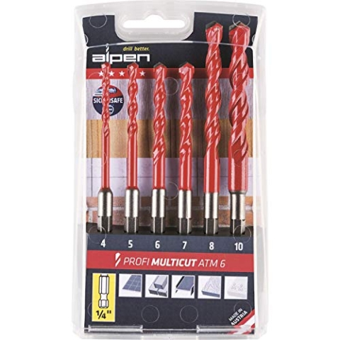 ALPEN Bohrer-Kassetten Set Profi Multicut ATM 6 (6-tlg, Ø 4-10 mm, Profi Multicut, Mehrzweckbohrer, passend für jeden Standard-Akkuschrauber, Spezialbohrer, Bohrsortiment) 0000100802100