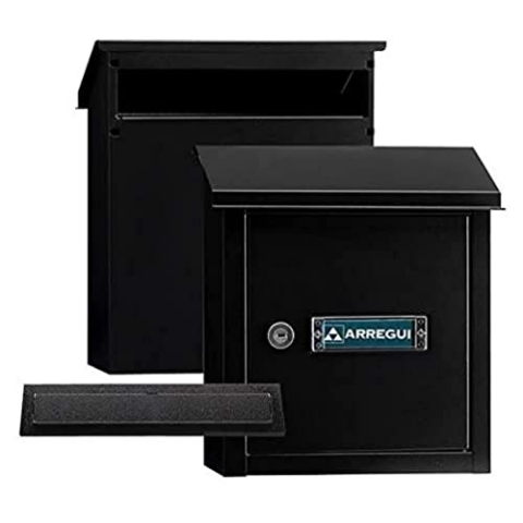 ARREGUI V4034 Komplettes Durchwurfbriefkasten Pack. Einwurfblende + Mauerdurchwurf Briefkasten. Briefschlitz Abdeckung und hinterer Briefkasten aus verzinktem Stahl, Größe S (DIN A5), Schwarz