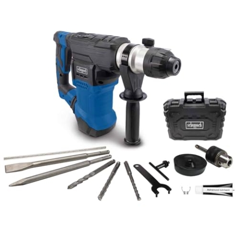 Scheppach Bohrhammer DH1500 Plus 4in1 SDS-Plus | 1500W / 7Joule Abbruchhammer | 6 Geschwindigkeiten 0-920U/Min | 4250bpm Schlagzahl Anti-Vibrationsgriff | 32mm Bohrleistung | inkl. Zubehör & Koffer