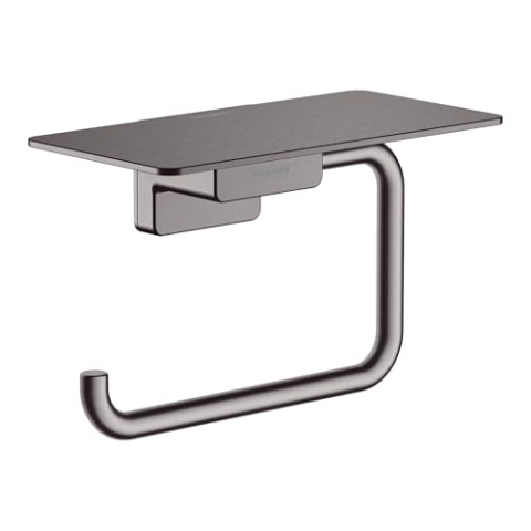 hansgrohe AddStoris - Toilettenpapierhalter mit Ablage, Klopapierhalter für Wandmontage, Klorollenhalter, verdeckte Befestigung, Badezimmer Zubehör, Brushed Black Chrome, 41772340