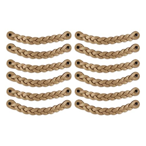 Brute Strength - Ledergriffe für Möbel - Geflochten - Natur - 12 Stück - 20 x 2,5 cm - Schrankgriff, Türgriff für Küche, Bad, Schränke, Kommode, Holz