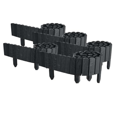 Floranica 10 m Beeteinfassung Flexibler Holzzaun 5 St. 2 m x 10 cm Anthrazit Steckzaun aus Kiefernholz Rasenkante Teichzaun Rollboard 5 tlg Erweiterbares Zaunset für Garten