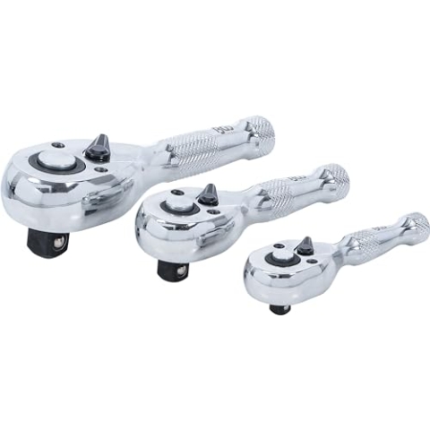 BGS 215 | Mini-Umschaltknarren-Satz | 3-tlg. |feinverzahnt | 6,3 mm (1/4") / 10 mm (3/8") / 12,5 mm (1/2") | Knarre | Ratsche