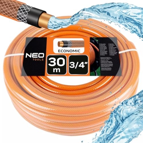 NEO TOOLS Gartenschlauch 3/4 Zoll, 30 m Länge, 4-lagiger - UV-beständig, Flexibel Schlauch - Wasserschlauch aus Erst-PVC, mit Anti-Algen-Innenausstattung - Orange