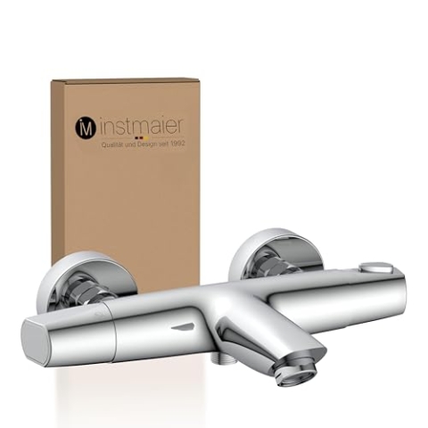 instmaier T2 | Badewannenarmatur aus Messing | Duscharmatur mit Thermostat | Wasserhahn Badewanne | Thermostat mit Verbrühschutz | Chrom | Einfache Montage