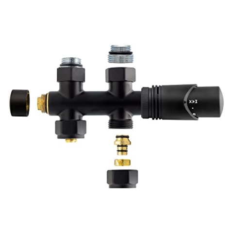Anschlussgarnitur Mittelanschluss Multiblock Durchgang Schwarz Matt 1/2" PEX 16 x 2mm Konus M30