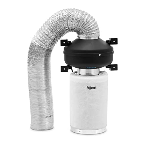 hillvert HT-AF-536 Abluftset Aktivkohlefilter/Rohrventilator/Abluftschlauch Ø 130 mm Auslass Abluft-Komplettset Lüfter-Set Luftfilter-Set