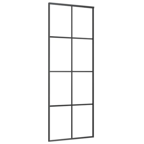 vidaXL Schiebetür Rostfrei Glasschiebetür Glastür Tür Schiebetürsystem Schiebetürbeschlag Alu Aluminium ESG-Glas 5mm 76x205cm Schwarz