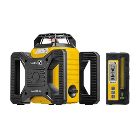 STABILA Rotationslaser LAR 160, 5-teiliges Set, selbstnivellierend, hohe Nivelliergenauigkeit ± 0,1 mm/m, Wasser- und staubdicht nach IP 65, inklusive Set-Receiver und stabilem Tragekoffer
