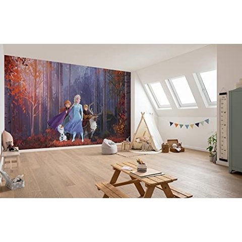 Komar Disney Vlies Fototapete - Frozen Autumn Glade - Größe: 400 x 280 cm (Breite x Höhe) - Kinderzimmer, Tapete, Prinzessin, Anna, Elsa, Die Eiskönigin - IADX8-005