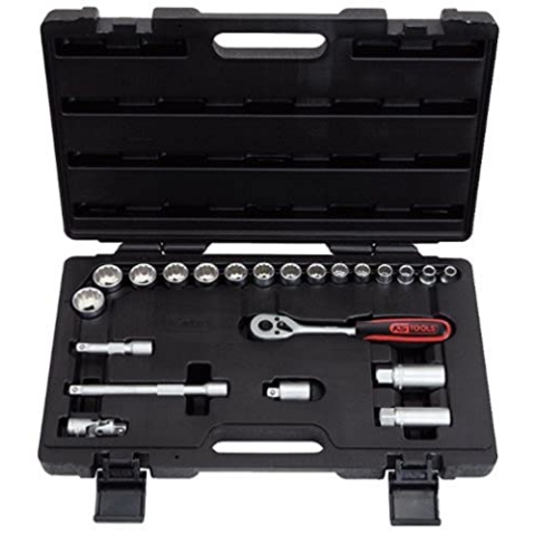 KS Tools 911.3995 3/8 Zoll Steckschlüssel-Satz | inklusive Umschaltknarre, 45-Zahn | matt satiniert | 22-tlg.