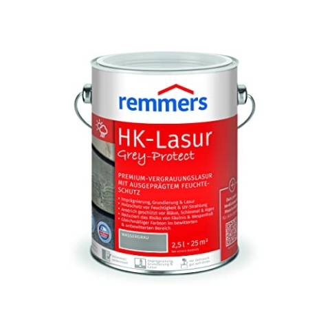 Remmers HK-Lasur 3in1 Grey-Protect wassergrau, 2,5 Liter, Holzlasur aussen, 3n1: Imprägnierung, Grundierung & Lasur, Holzschutz vor Feuchtigkeit & UV-Strahlung