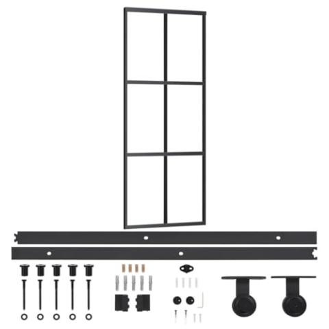 vidaXL Schiebetür mit Beschlag Glasschiebetür Glastür Glas Schiebe Tür Schiebetürsystem Laufschiene Schiebetürbeschlag ESG-Glas Aluminium 76x205cm