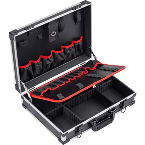 Meister Werkzeugkoffer leer - 460 x 320 x 140 mm - Individuelle Fachaufteilung - 15 Werkzeugtaschen - Mit Gummibändern - 15 kg Tragkraft - Stabiler Alu-Koffer / Werkzeugkiste / Organizer / 9095070