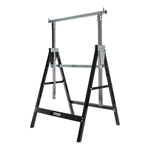 STIER Teleskop-Arbeitsbock, Tragkraft 200 kg, Unterstellbock höhenverstellbar 82 - 130 cm, aus Stahl-Vierkantrohr, kratzfeste Kunststoffbeschichtung, mit Rasthaken gegen Verrutschen