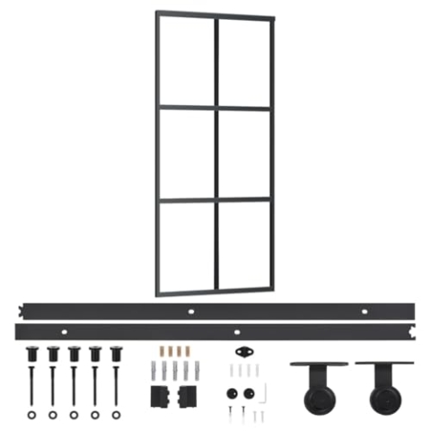 vidaXL Schiebetür mit Beschlag Glasschiebetür Glastür Glas Schiebe Tür Schiebetürsystem Laufschiene Schiebetürbeschlag ESG-Glas Aluminium 90x205cm