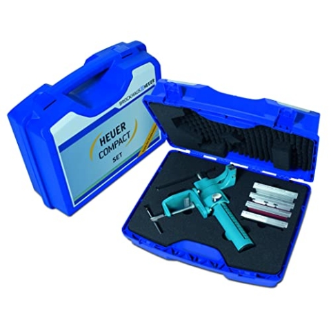 Heuer 118003 Schraubstock Compact 120mm + Koffer, 4 Typen Magnetschutzbacken (Schnellverstellung; Tischklammer; Backenbreite 120 mm; Gewicht: 8,2 kg)
